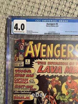 AVENGERS #5 CGC 4.0 HULK AND LAVA MEN APPEARANCE Marvel 1964 Stan Lee Jack Kirby