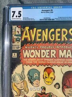 AVENGERS #9 CGC 7.5 1st WONDER MAN STAN LEE JACK KIRBY MARVEL COMICS 1964