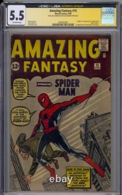 Amazing Fantasy #15 1962 Marvel CGC 5.5 JSA Signed Stan Lee 1st app Spider-Man