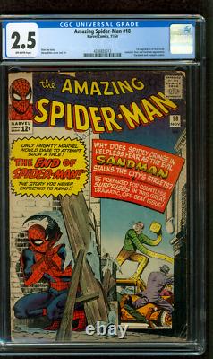 Amazing SPIDER MAN 18 CGC 2.5 Stan Lee 1st Ned Leeds Sandman story Ditko 11/1964