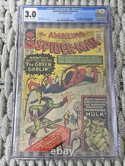 Amazing Spider-Man 14 Ditko, Stan Lee CGC 3.0 1st App of Green Goblin