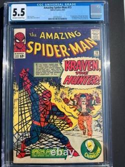 Amazing Spider-Man 15 1964 Marvel Comics CGC F- 5.5 1st App Kraven Chameleon App