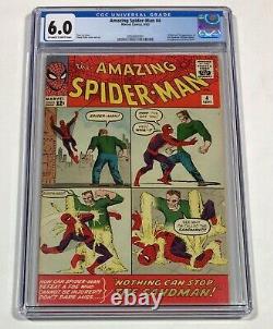 Amazing Spider-Man #4 CGC 6.0 KEY! (1st Sandman! Stan Lee & Ditko!) 1963 Marvel