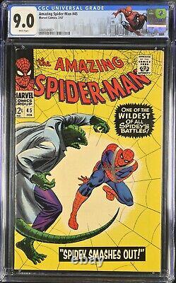 Amazing Spider-Man #45 CGC 9.0, Custom! Mint Case! White Pages! 3rd app Lizard