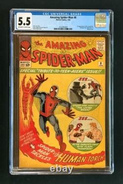 Amazing Spider-Man #8 CGC 5.5 1st Living Brain, Ditko Cover, Marvel 1964