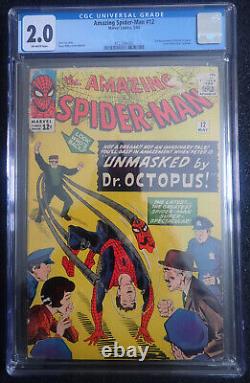 Amazing Spider-man #12? CGC 2.0 OW? 3rd Doctor Octopus 1964 Stan Lee