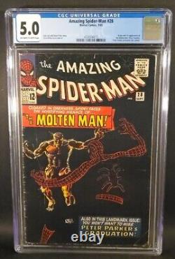 Amazing Spider-man #28 Cgc 5.0 1st Appearance & Origin Of Molten Man 1965 Ow-w