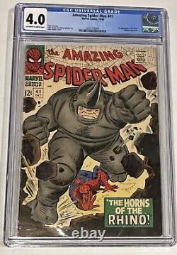 Amazing Spider-man #41 Cgc 4.0 1966 Marvel 1st App. Of Rhino Stan Lee Romita