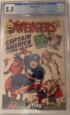 Avengers #4, 1966, Golden Record Reprint, CGC 5.5, Captain America Lives Again