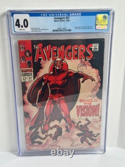 Avengers #57 CGC 4.0 WHITE Pages 1st Vision 1968 Marvel Silver Age Key