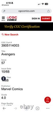 Avengers #57 CGC 4.0 WHITE Pages 1st Vision 1968 Marvel Silver Age Key