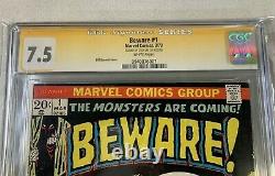 Beware! #1 Cgc 7.5 Bronze-age Horror Comic. Signed By Stan Lee 1973 White Pages