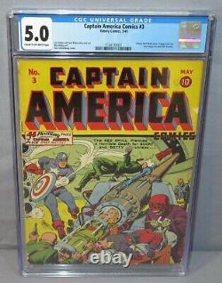 CAPTAIN AMERICA COMICS #3 (Stan Lee 1st work. Red Skull) CGC 5.0 Timely 1941