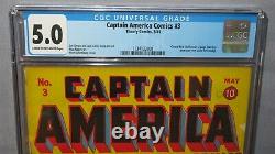 CAPTAIN AMERICA COMICS #3 (Stan Lee 1st work. Red Skull) CGC 5.0 Timely 1941