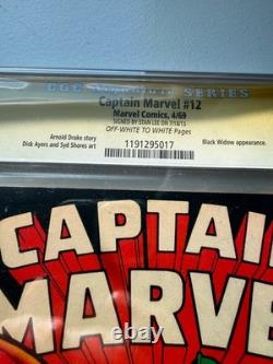 CAPTAIN MARVEL #12 CGC 9.0 Signed By Stan Lee BLACK WIDOW MANSLAYER DICK AYERS