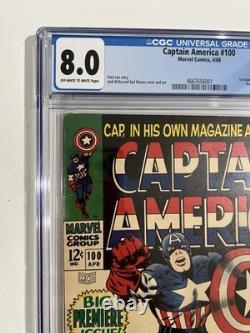 CGC 8.0 CAPTAIN AMERICA #100 1968 BIG PREMIERE 1ST ISSUE! Origin, Black Panther
