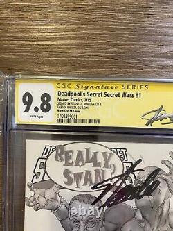 CGC 9.8 DEADPOOL'S SECRET WARS 1 HORN SKETCH SIGNED 3x STAN LEE LIEFELD NICIEZA