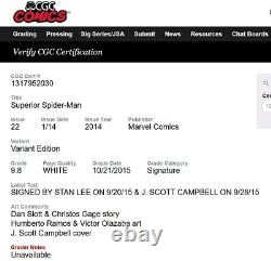 CGC SS 9.8 SUPERIOR SPIDER-MAN #22 Variant A Signed J. SCOTT CAMPBELL & STAN LEE