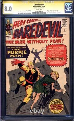 Daredevil #4 Cgc 8.0 White Pages // Signed By Stan Lee Origin/1st Purple Man