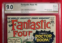 FANTASTIC FOUR #5 (1962) PGX 9.0 VF/NM 1st DOOM signed by writer STAN LEE! +CGC