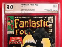 FANTASTIC FOUR #52 PGX 9.0 VF/NM FIRST BLACK PANTHER signed STAN LEE! +CGC