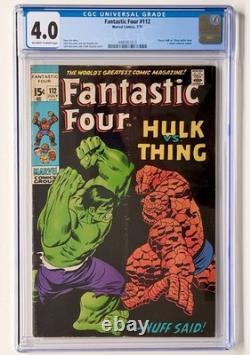 Fantastic Four #112 (CGC 4.0) Classic HULK vs THING Cover 1971 Marvel KEY