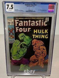 Fantastic Four #112 CGC 7.5 WHITE Pages Stan Lee Classic Hulk Vs Thing Cover KEY