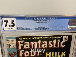 Fantastic Four #112 CGC 7.5 WHITE Pages Stan Lee Classic Hulk Vs Thing Cover KEY