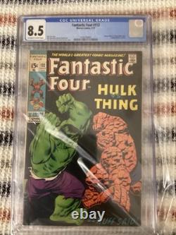 Fantastic Four 112 CGC 8.5 VF+, Classic Hulk Versus Thing Cover, Sale Vintage