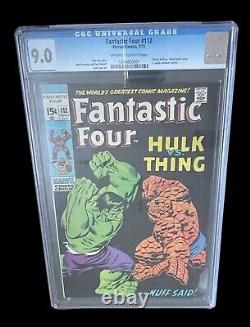 Fantastic Four #112 CGC 9.0 OWithW PGS Key Iconic Cover Hulk Vs The Thing Stan Lee