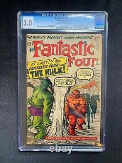 Fantastic Four #12 CGC 3.0 1st meeting of Fantastic Four + Hulk! Stan Lee! Kirby