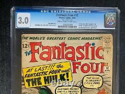 Fantastic Four #12 CGC 3.0 1st meeting of Fantastic Four + Hulk! Stan Lee! Kirby