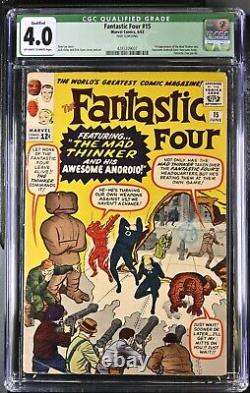 Fantastic Four #15 CGC 4.0 1st Mad Thinker Stan Lee Jack Kirby Cover Art