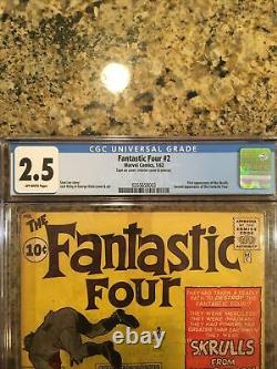 Fantastic Four #2! (1962) CGC 2.5 First Appearance Of Skrulls! Off White! Wow