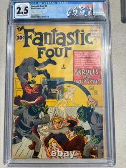 Fantastic Four 2 1962 Marvel Comics CGC G+ 2.5 1st App Skrulls
