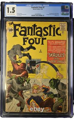 Fantastic Four #2 CGC 1.5 1962 1st app. Skrulls, BRAND NEW, FRESH BACK FROM CGC
