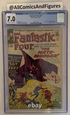 Fantastic Four #21 CGC 7.0 OW-White Pgs! 1963 1st Hate-Monger! Stan Lee & Kirby
