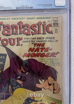 Fantastic Four #21 CGC 7.0 OW-White Pgs! 1963 1st Hate-Monger! Stan Lee & Kirby