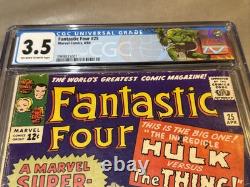 Fantastic Four #25 CGC 3.5 OWithWhite Custom Label, Key + Classic Cover 4/64 Hulk
