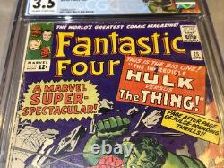 Fantastic Four #25 CGC 3.5 OWithWhite Custom Label, Key + Classic Cover 4/64 Hulk
