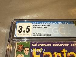Fantastic Four #25 CGC 3.5 OWithWhite Custom Label, Key + Classic Cover 4/64 Hulk
