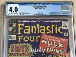 Fantastic Four 25 cgc 4.0 OWithW Pages! Classic Hulk Vs. Thing Cover! 4066874010