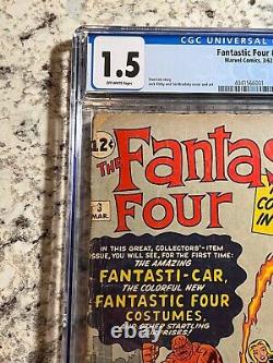 Fantastic Four #3 CGC 1.5 (Marvel Comics 1962) 1st costumes Stan Lee Jack Kirby