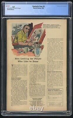 Fantastic Four #5 CGC 3.5 (Marvel 7/62) Full page ad Hulk 1, 1st app Doctor Doom