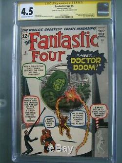 Fantastic Four #5 CGC 4.5 SS Signed Stan Lee Origin & 1st Doctor Doom