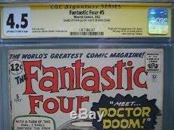 Fantastic Four #5 CGC 4.5 SS Signed Stan Lee Origin & 1st Doctor Doom