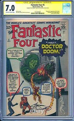 Fantastic Four 5 Cgc 7.0 2x Ss Stan Lee Joe Sinnott 1st Appearance Dr Doom Mcu