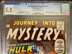 JOURNEY INTO MYSTERY #62 MARVEL COMICS 1960 CGC 5.5 OWithW PAGE 1ST HULK PROTOTYPE