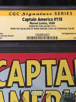 Marvel 1969 Captain America #118 CGC 9.0 Stan Lee SIGNED Parsow Collection