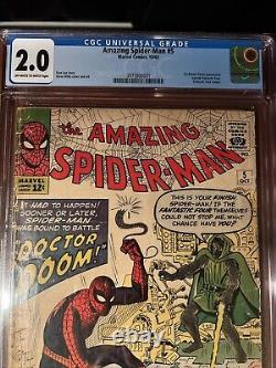 Marvel Comics Amazing Spider-Man #5 1963 CGC 2.0 1ST DOCTOR DOOM MEETING